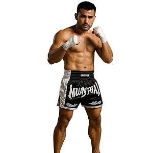 FIGHTERS - Thaibox Shorts / Elite Pro Muay Thai / Schwarz-Weiss / Large