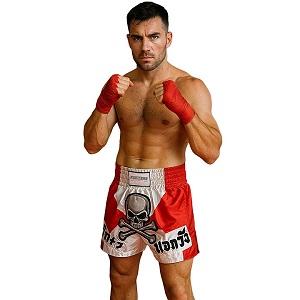 FIGHTERS - Muay Thai Shorts / Skull / Weiss-Rot / XL